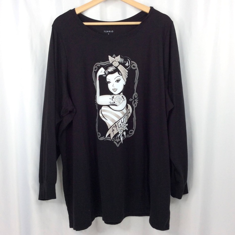 Torrid Cancer Awareness Fighter Top Women's Size 4X Long Sleeve Black